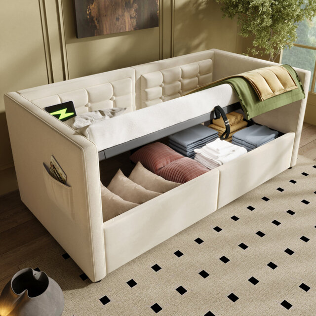 Nexus Single Daybed Sofa with Storage and USB Charging Station for Living Room