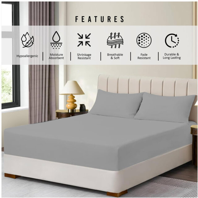 Super Dreamer Fitted Sheet Pack of 2 Solid Colour Polyester Bed Sheets - Single Double King Size Machine Washable