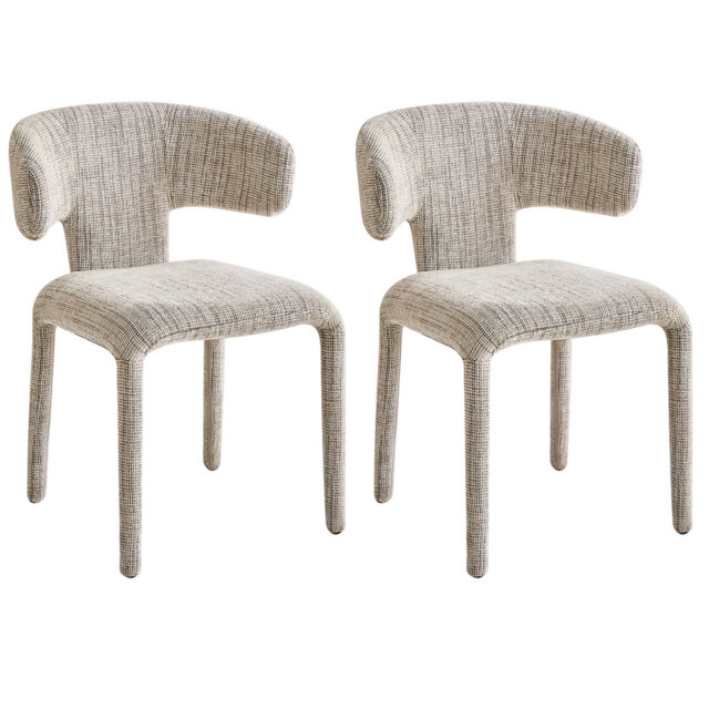 Modern Upholstered Dining Chairs, Curved Back Linen Fabric Side Chairs With Integrated Metal Legs