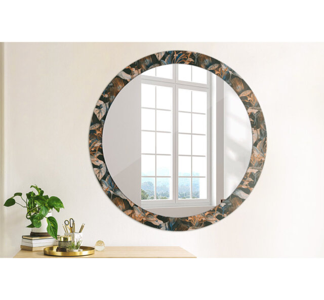 Huldar Round Glass Framed Wall Mounted Accent Mirror in Black/Brown