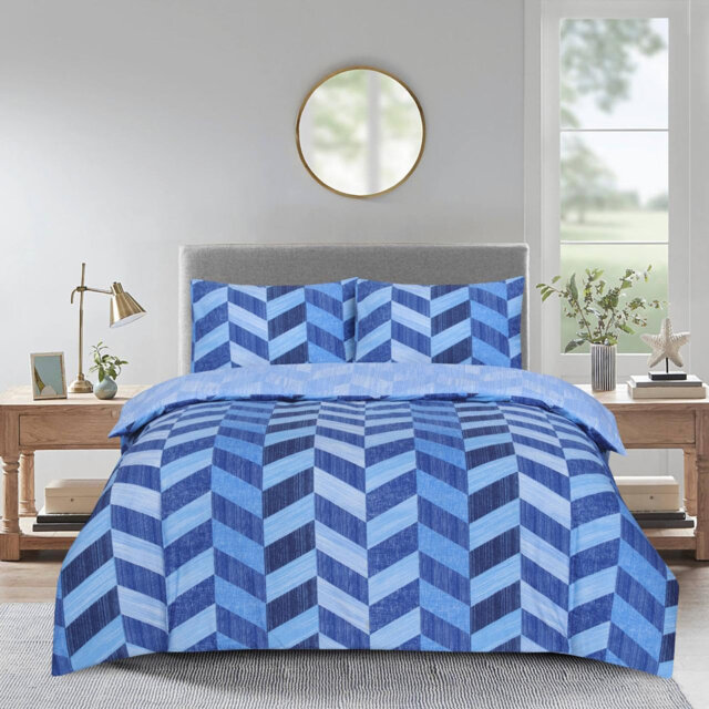 Complete Bedding Set Cotton Rich Checkered Duvet Cover, Fitted Sheet & Pillowcases Soft, Breathable & Wrinkle-Resistant