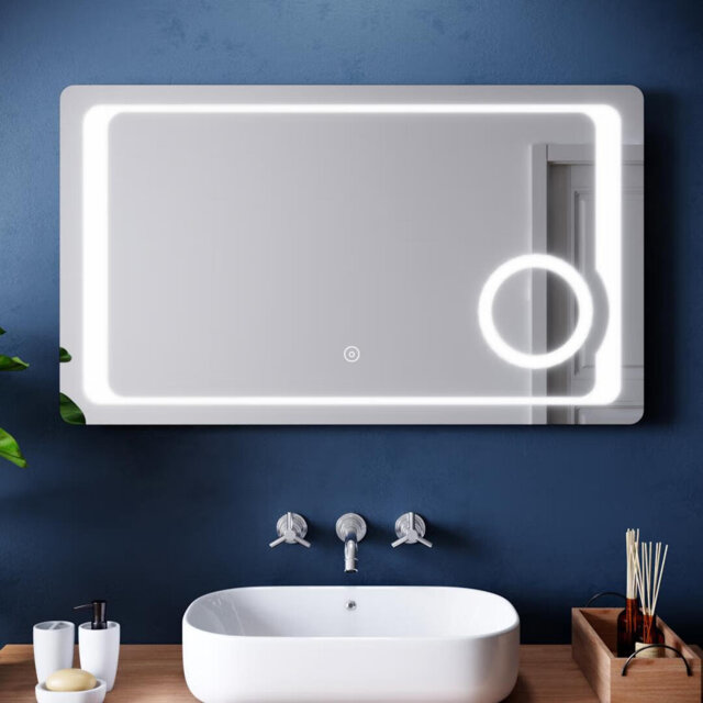 100*60cm, Bathroom Mirror - LED Light, Anti - Fog, with Socket and Magnifying Sub-mirror