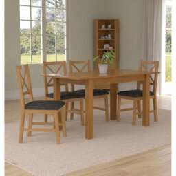 Camberley Oak Butterfly Extending Dining Table With Oak Chairs, Charcoal Grey Fabric Seat