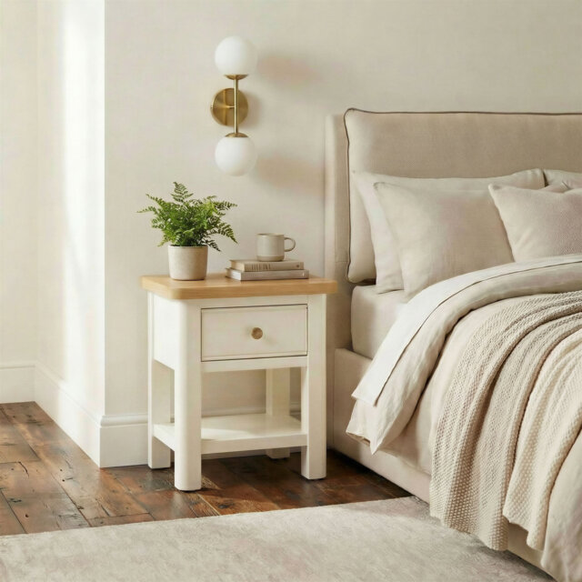 Bodkin Wooden Bedside Table With Drawer - Traditional Farmhouse Style