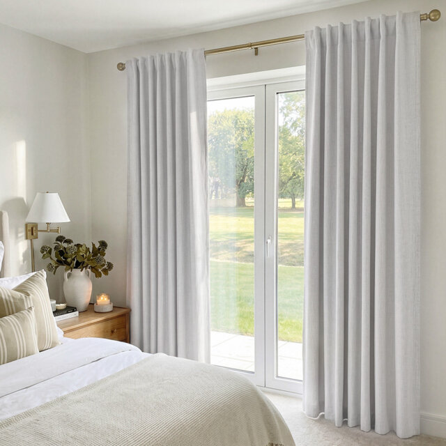 100% Blackout Curtains Thermal Linen Look Ready Made 46x72 in Natural White