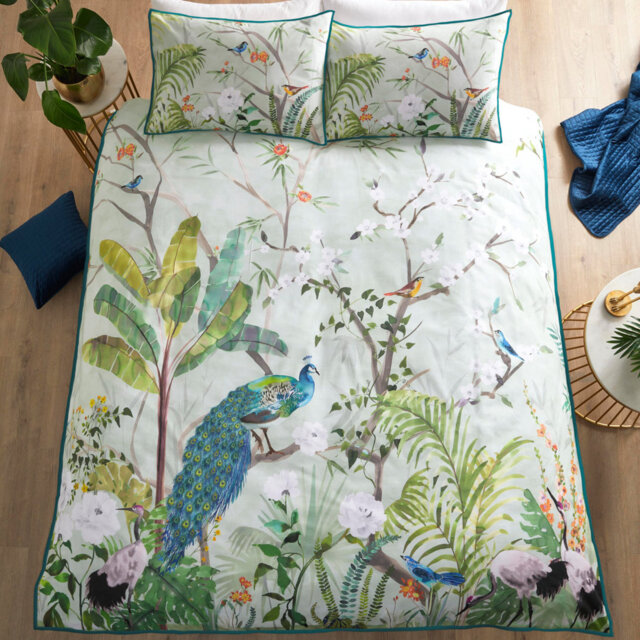 Peacock Jungle Green/White Brushed Cotton 20TC Modern & Contemporary Duvet Cover Set
