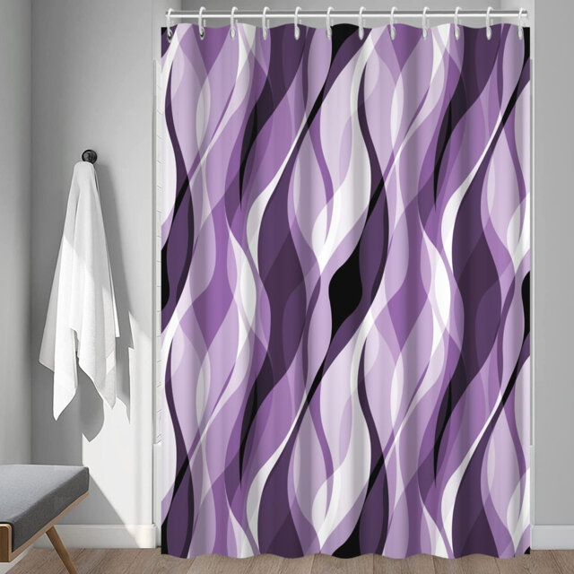 Pack of 1 Modern Abstract Black and Grey Striped Shower Curtain Set with Hooks