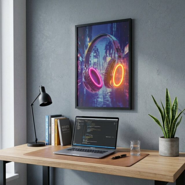 Neon Led Headphones Wall Art - 60x40cm Cyberpunk City Canvas Usb