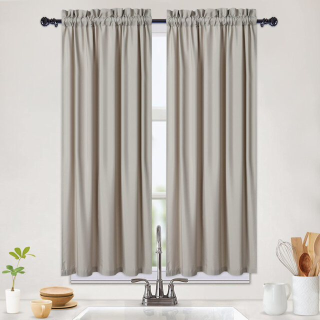 Waterproof Embossed Kitchen Curtains - Short Seersucker Cafe Panels, Textured and Room Darkening - For Kitchen, Bathroom, Bedroom, Living Room - Set o