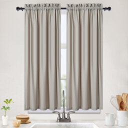 Waterproof Embossed Kitchen Curtains - Short Seersucker Cafe Panels, Textured and Room Darkening - For Kitchen, Bathroom, Bedroom, Living Room - Set o