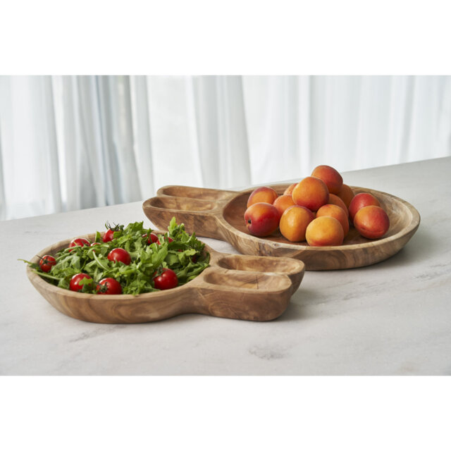2 Piece Village Teak Decorative Plate in Brown