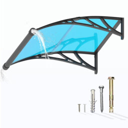 "Front Door Canopy with Built-in Rain Gutter – 40"" Depth Polycarbonate Overdoor & Window Awning, Weatherproof Porch & Entrance Canopy"
