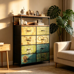 Chest Of Drawers With 8 Drawers & 2-Tier Shelves, Tall Dresser & Storage Organizer Unit For Bedroom, Kids Room, Living Room, Closet