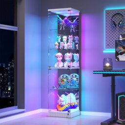 Glass Display Cabinet with Sensor RGB Lights, Wine Cabinet with Lock