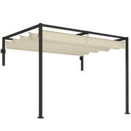 2 X 3(m) Lean To Steel Pergola With Moving Fabric Canopy, Powder-coated Steel Frame, 4 Ground Stakes & 12 Expansion Screws, Outdoor Garden Wall-mounte