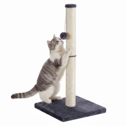 Cat Scratching Post for Adult Cats, Natural Sisal with Heavy Base and Dangling Toy, 40 x 40 x 84 cm, Dark Grey