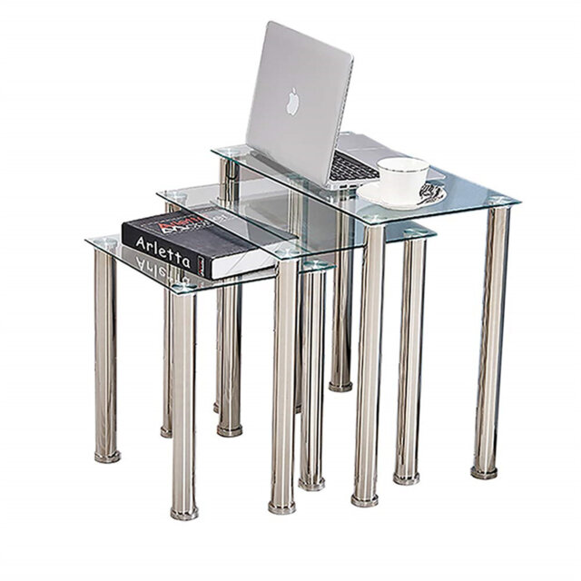 Glass Nesting Of Table Coffee Table Set Of 3, Living Room Small Sofa Table Side Table Corner End Table Bedroom Little Nightstand Beside Table (Clear,