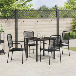 5 Piece Garden Dining Set Black Cotton Rope And Steel