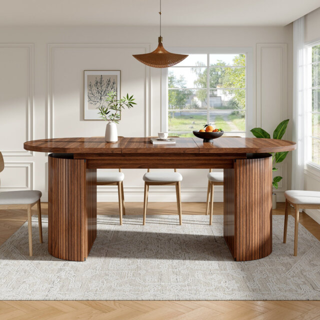 Dark Brown Extendable Dining Table with Self-Adhesive Hidden Storage, Thick Reinforced Tabletop & Grooved Legs for Kitchen, Living Room & Study