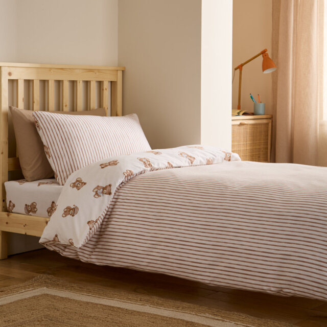 Brushed Teddy Bear Cotton Reversible Duvet Cover Set