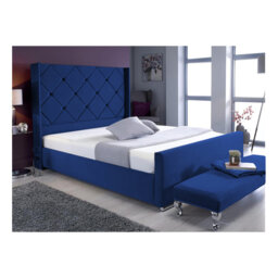 Descanso Chesterfield Velvet Upholstered Bed Frame - Buttoned Headboard, Chrome Feet