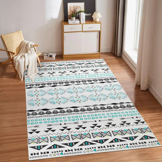 Deira Zuri Printed Area Rug - Geometric Design Modern Washable Indoor Floor Mat for Living Room