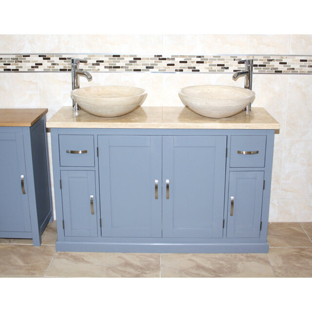 Ottowa 1230mm Double Bathroom Vanity with Vessel Stone Basin