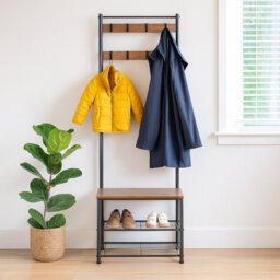 Square Steel Coat Rack with Shoe Storage Bench