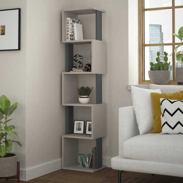 Chane Wall-Mounted Bookcase with 5 Shelves - Modern Storage Unit for Home or Office