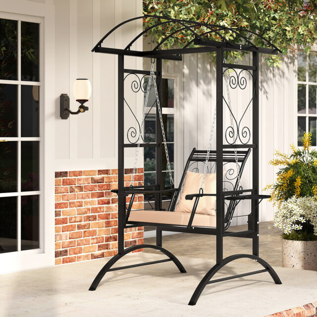 Patio Swing Chair Outdoor Porch Swing With Stand And 2 Trellises For Adults
