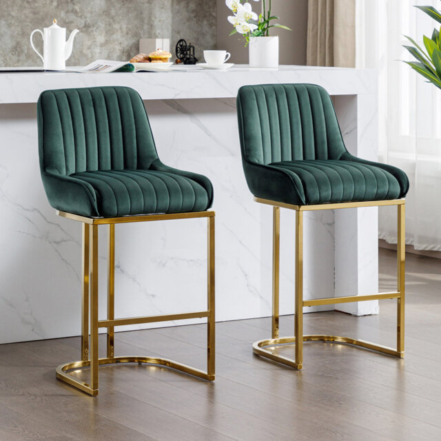 Besik Modern Bar Chairs Velvet Bar Stools Upholstered Counter Stools Set with Metal Frame for Kitchen,Dining Room
