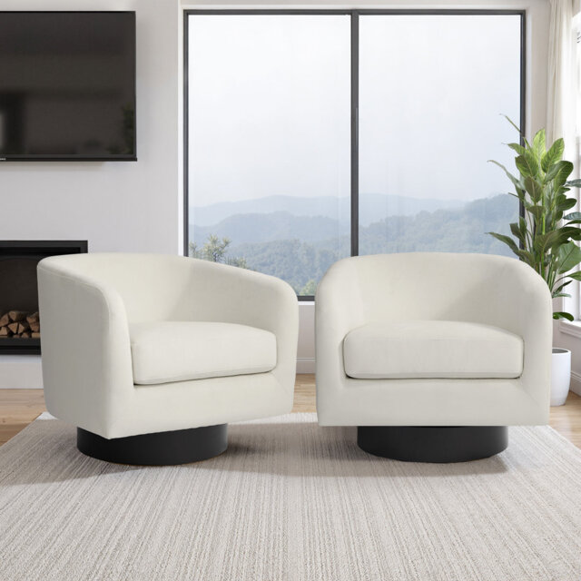 Velvet Upholstered Swivel Barrel Chair