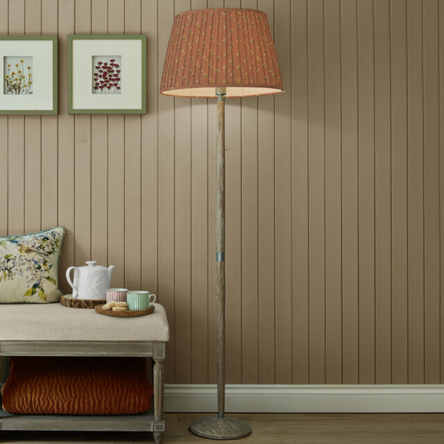 Solensis Grey Floor Lamp & Raja Pleated Tapered Terracotta Shade