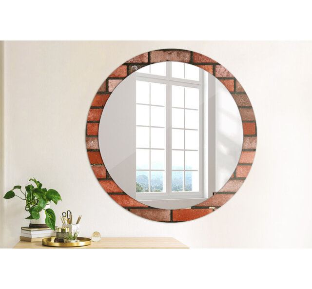 Huldar Round Glass Framed Wall Mounted Accent Mirror in Red/Brown