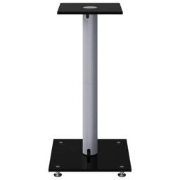 Speaker Stands 2 Pcs Black&Silver Tempered Glass 1 Pillar Design