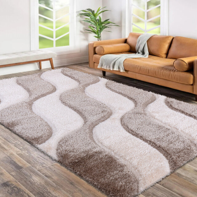 Casimira Geometric Machine Woven Beige Area Rug