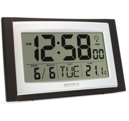 Acctim Stratus Digital Wall / Desk Clock Radio Controlled Tabletop LCD Display Date & Thermometer Black