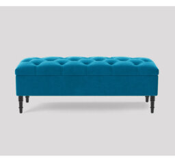 Alyana Wide Tufted Rectangle Ottoman Storage Bench - Upholstery Velvet Shoe Bench with Turned Wooden Legs
