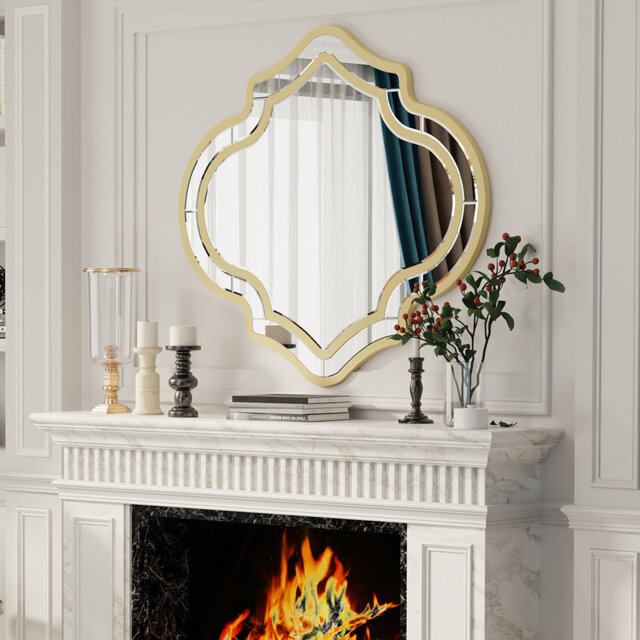 Novelty Framed Wall Mounted Accent Mirror in Gold