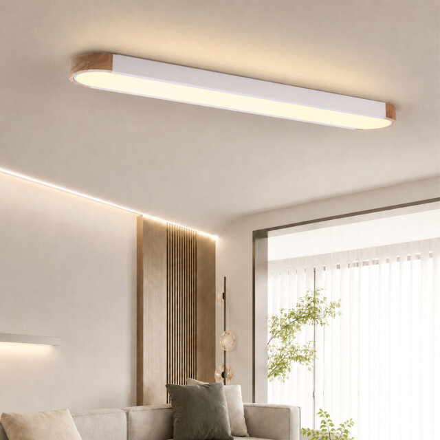 Modern Linear Wood Dimmable LED Flush Mount with Remote