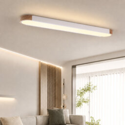 Modern Linear Wood Dimmable LED Flush Mount with Remote