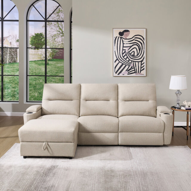 3 Seater Linen Electric Reclining Sofa & Chaise
