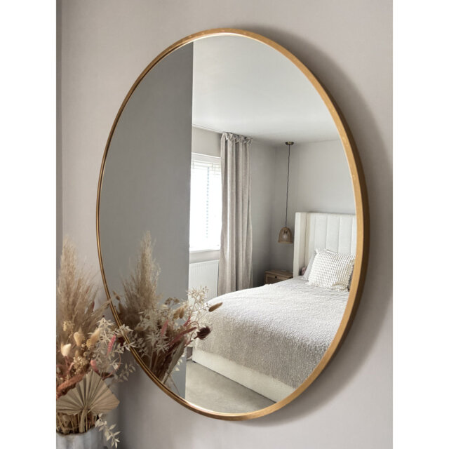 Gold Round Metal Modern Wall Mirror 80cm - Part Of The Demple Range