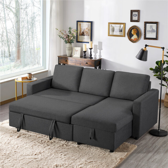 Moda Form 3-Seater L-Shaped Sofa Bed, Convertible Corner Sofa with Reversible Chaise & Pull Out Trundle Bed  for Small Living Rooms, Apartments