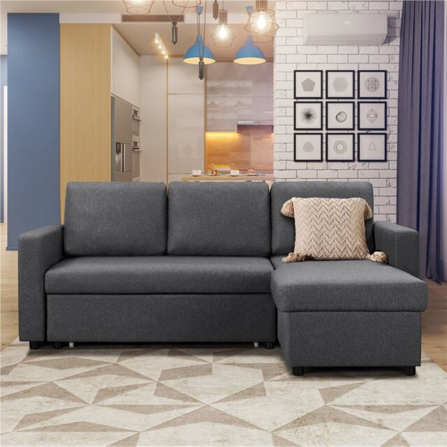 Moda Form 3-Seater L-Shaped Sofa Bed, Convertible Corner Sofa with Reversible Chaise & Pull Out Trundle Bed  for Small Living Rooms, Apartments