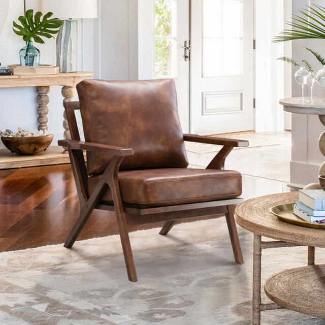 75.9 cm Wide Modern Vegan Leather Armchair with Solid Wood Frame