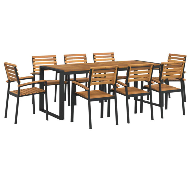 Vidaxl 9 Piece Garden Dining Set Solid Wood Acacia And Metal