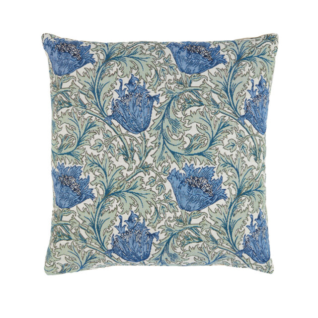 Anemone Blue Green Tapestry Cushion with Feather Filler