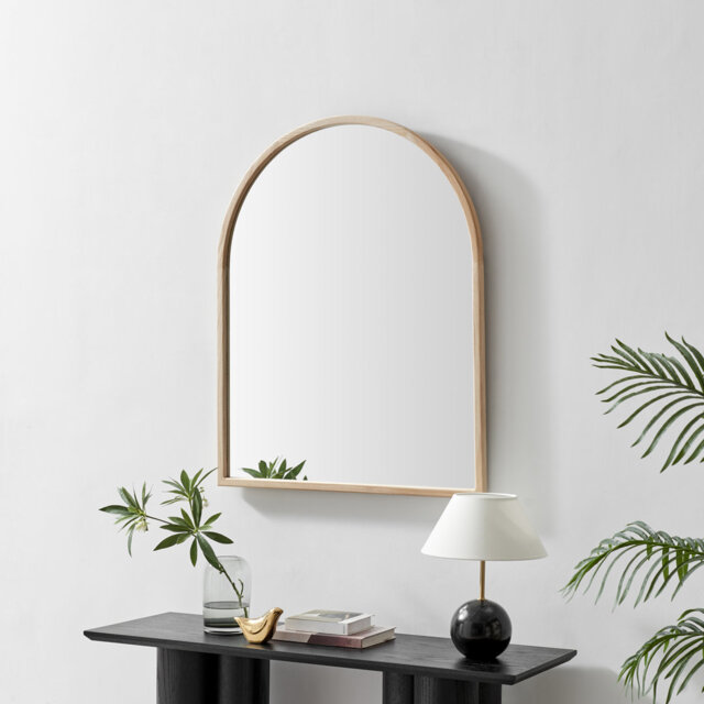 Alessandrino Solid Wood Freestanding Overmantle Arch Mirror - Simple Mid Century Design