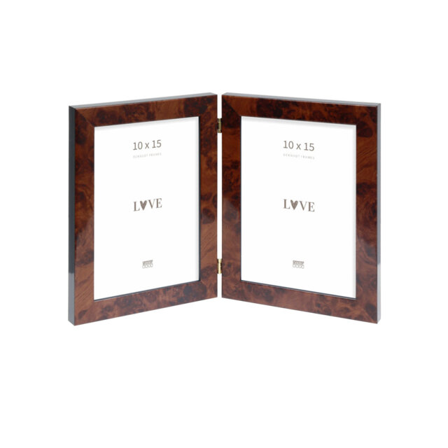 Double frame in burl wood color for vertical pictures